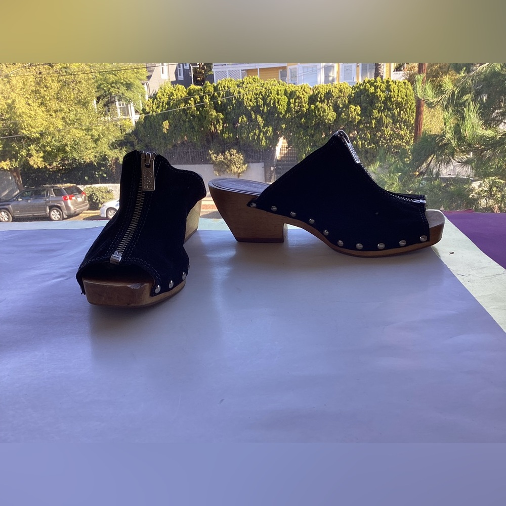 Michael Kors Black Mules with Wooden Heel & Zipper